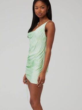 Rays for Days Elena Green Slip Dress XS Cowl Neck Ruched Side 25256